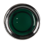 Front view of a 22mm green re-start push-button switch with a polished chrome bezel