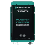 Front view of Enerdrive 3000W inverter charger showing status text and green casing