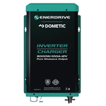 Front view of Enerdrive 3000W inverter charger showing status text and green casing