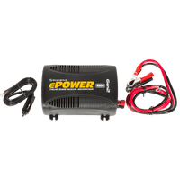 400W inverter unit displayed with included DC cigarette lighter and battery clamp cables