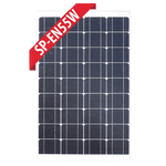 Front view of 55W fixed monocrystalline solar panel with silver aluminium frame