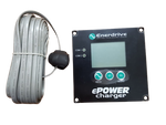 Black Enerdrive charger remote control panel with LCD display, control buttons and coiled connection cable