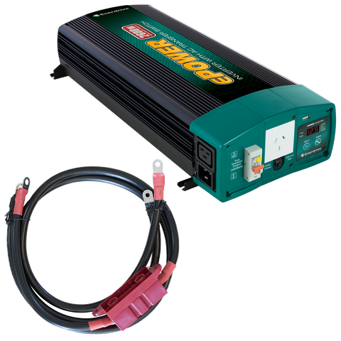 Enerdrive ePOWER 2600W-X true sine wave inverter with AC transfer switch and DC cable kit