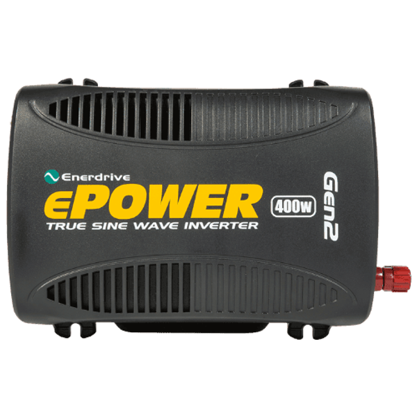 Top view of Enerdrive ePOWER 400W 12V inverter showing black casing and ventilation