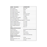 Technical specifications table for Enerdrive EN1106S 600W inverter
