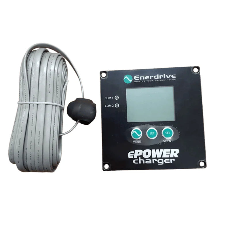 Enerdrive ePOWER charger remote control panel with LCD screen, control buttons and 7.5m connection cable