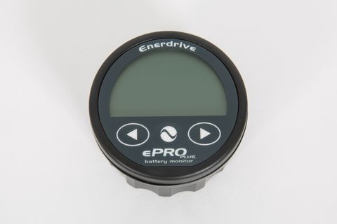 Enerdrive ePRO PLUS round battery monitor display with LCD screen and tactile navigation buttons