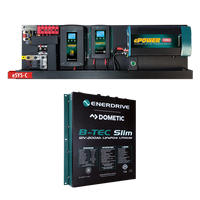 Enerdrive eSYSTEM board with 2000W inverter and chargers above a 200Ah slimline lithium battery