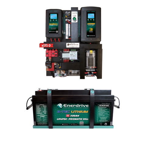 Enerdrive eSYSTEM 40/40 kit with AC and DC chargers, Simarine monitor and 300Ah B-TEC lithium battery