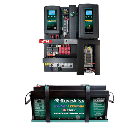 Enerdrive eSYSTEM AC/DC board with DC2DC charger and 300Ah B-TEC lithium battery