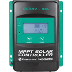 Front view of Enerdrive 10A MPPT solar charge controller showing LCD screen and control buttons