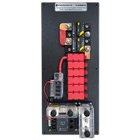 Top-down view of Enerdrive power distribution module with battery monitor, circuit breakers, and fuse holders