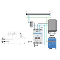 System wiring diagram for ET340 energy meter integrated with solar inverter and inverter charger
