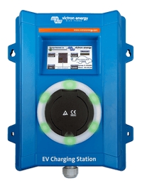 Front view of EV charging station with green light ring indicating a ready or active charging state