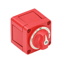 Angled view of a 3-position battery selector switch showing the control knob