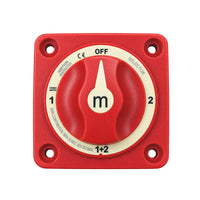 Red 4-position battery selector switch with OFF, 1, 2, and 1+2 settings