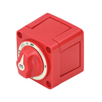 Isometric view of a 300A red battery selector switch in a square housing
