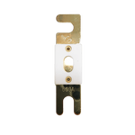 Front view of Exotronic 600A ANL fuse with gold-plated terminals and ceramic body