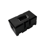 Black modular MIDI fuse holder with transparent cover window and interlocking side clips