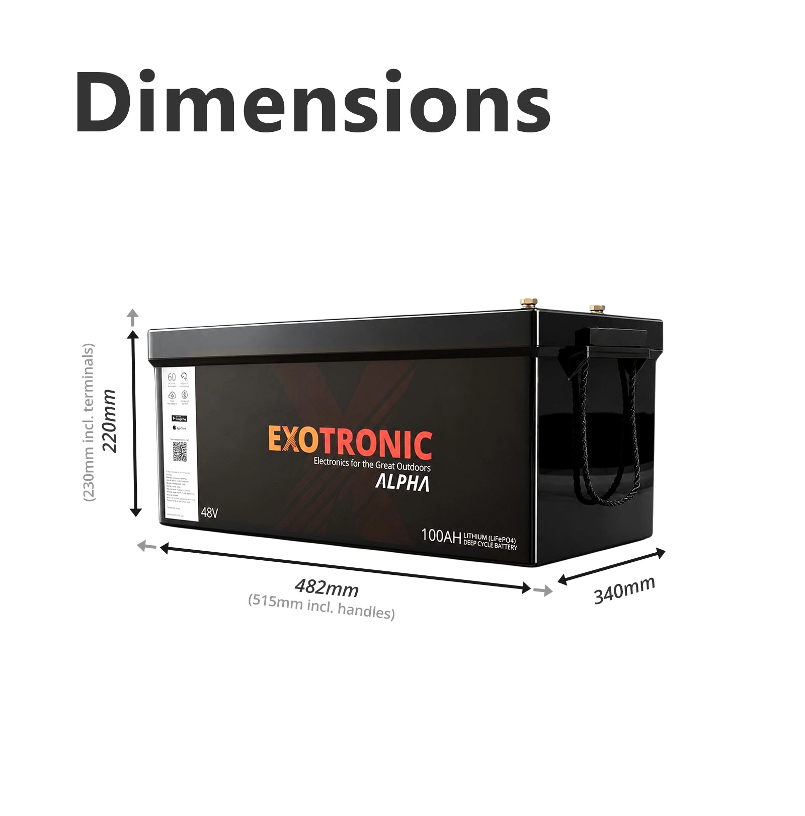 Exotronic 48V 100Ah Alpha IP67 Smart Bluetooth Lithium Battery