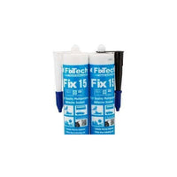 Two Fixtech Fix15 adhesive sealant cartridges displayed side by side with nozzles attached