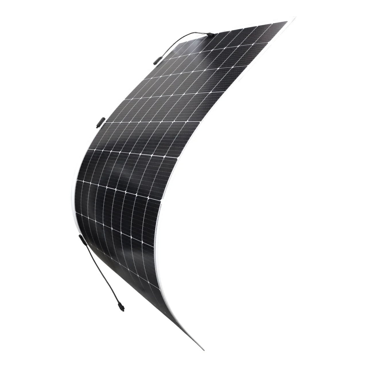 Perspective view of a Sunman eArc solar panel curved to demonstrate high flexibility