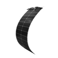Sunman 100W flexible solar panel curved to demonstrate suitability for contoured surfaces