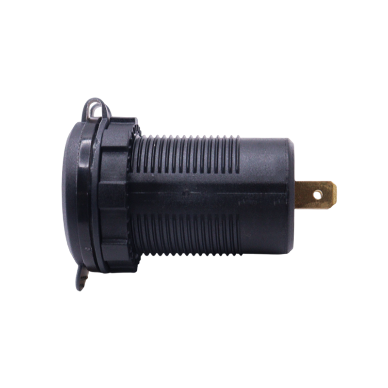 Side profile of socket showing threaded plastic body, locking nut and rear terminals