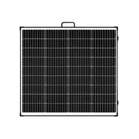 Front view of folded 200W solar panel showing cell grid and handle