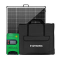 Portable solar panel kit with green MPPT controller and black carry bag