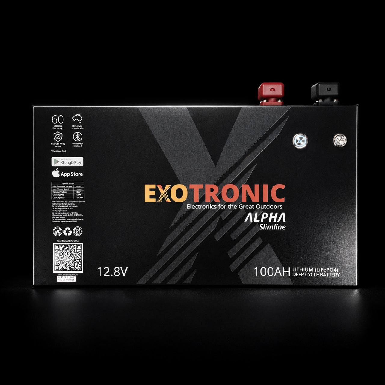 Exotronic 12V 100Ah Alpha Slimline Smart Bluetooth Lithium Battery