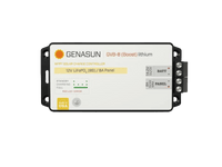 Top view of Genasun GVB-8 MPPT controller showing LED status indicators and terminal blocks