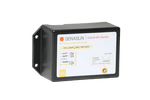 Angled view of Genasun solar charge controller showing label with wiring guide and LED status
