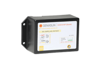 Front view of Genasun MPPT boost controller showing wiring guide and status LED