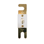 Front view of 60A ANL fuse with gold-plated terminals and ceramic housing