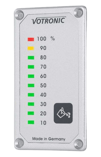 Tank level display panel showing LED percentage scale from 10 to 100 percent