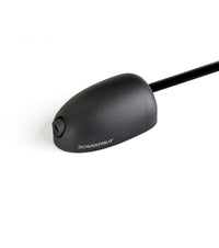 Black low profile horizontal cable seal with a single cable installed