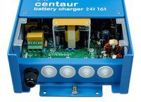 Internal view of Victron Centaur charger base showing circuit board and connection terminals