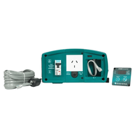 Front connection panel of inverter with RCD switch, AC socket, USB port, and included remote control panel