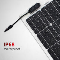 Water droplets on an IP68 waterproof rated flexible solar panel surface