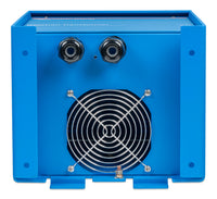 Underside view of isolation transformer showing cooling fan and dual cable glands