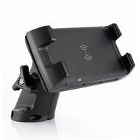 Adjustable phone charger mount rotated to landscape orientation for wide viewing