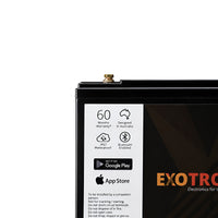 Close-up of the battery casing label displaying waterproof rating and wireless monitoring icons