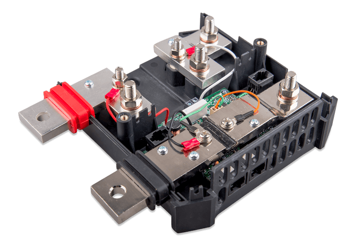 Inside the Victron Lynx Shunt showing component arrangement and busbar depth