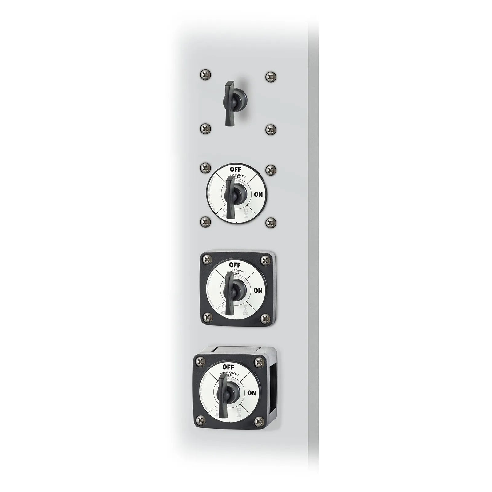 Four different mounting configurations for the m-Series battery switch