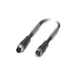 Close-up detail of M8 3-pole male and female circular connector ends