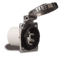 Stainless steel 230V 16A shorepower inlet with hinged cover and threaded easy-lock collar