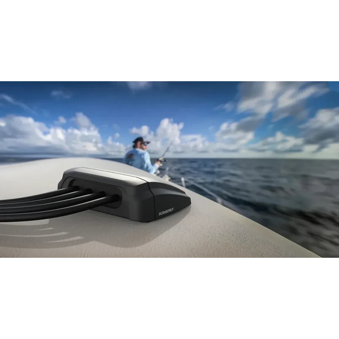 Scanstrut multi cable seal installed on a boat deck with fisherman in the background