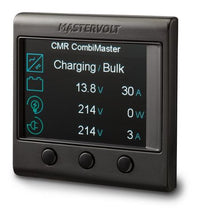 Mastervolt SmartRemote full-colour control panel showing charging status, battery voltage, and current on a black bezel
