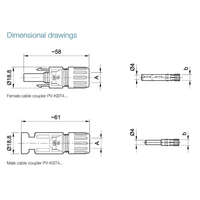Technical dimensional drawing of MC4 male and female cable couplers with measurements in millimetres